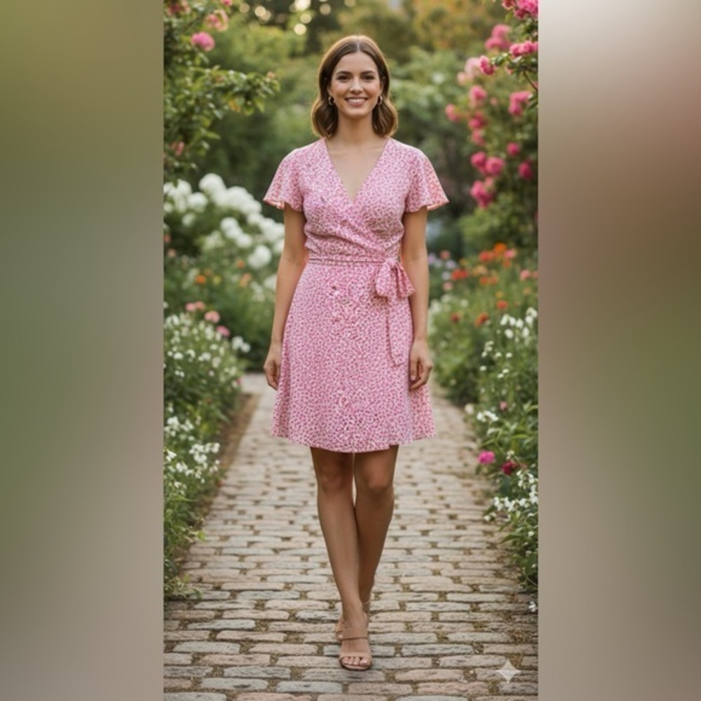 Ann Taylor excellent condition Floral Pink Wrap Dress size 2petite